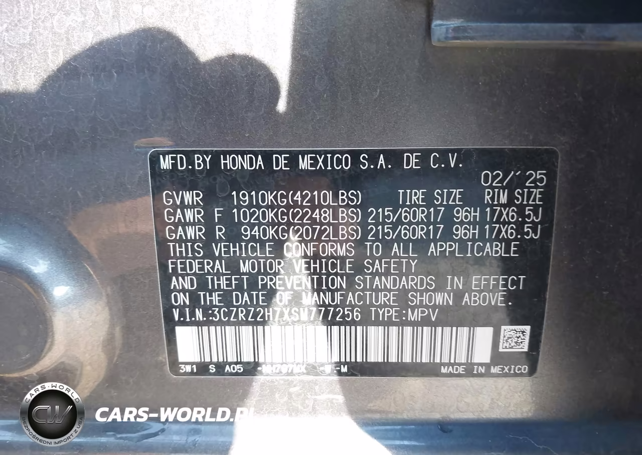 2025 Honda Hr-V Awd Ex-L VIN:3CZRZ2H7XSM777256 - 9