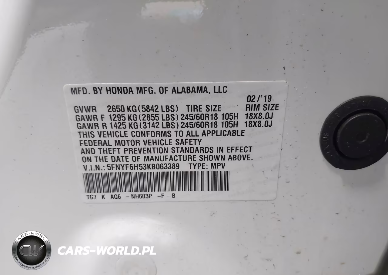 2019 Honda Pilot Ex-L VIN:5FNYF6H53KB063389 - 9