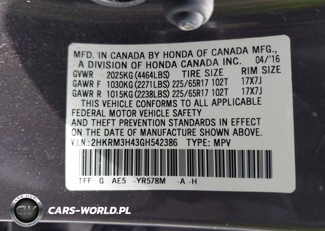 2016 Honda Cr-V Se VIN:2HKRM3H43GH542386 - 9