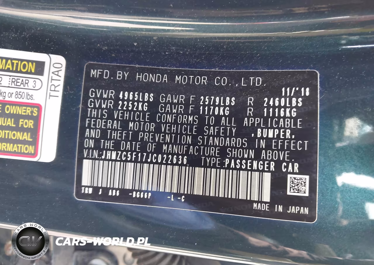 2018 Honda Clarity Plug-In Hybrid VIN:JHMZC5F17JC022636 - 9