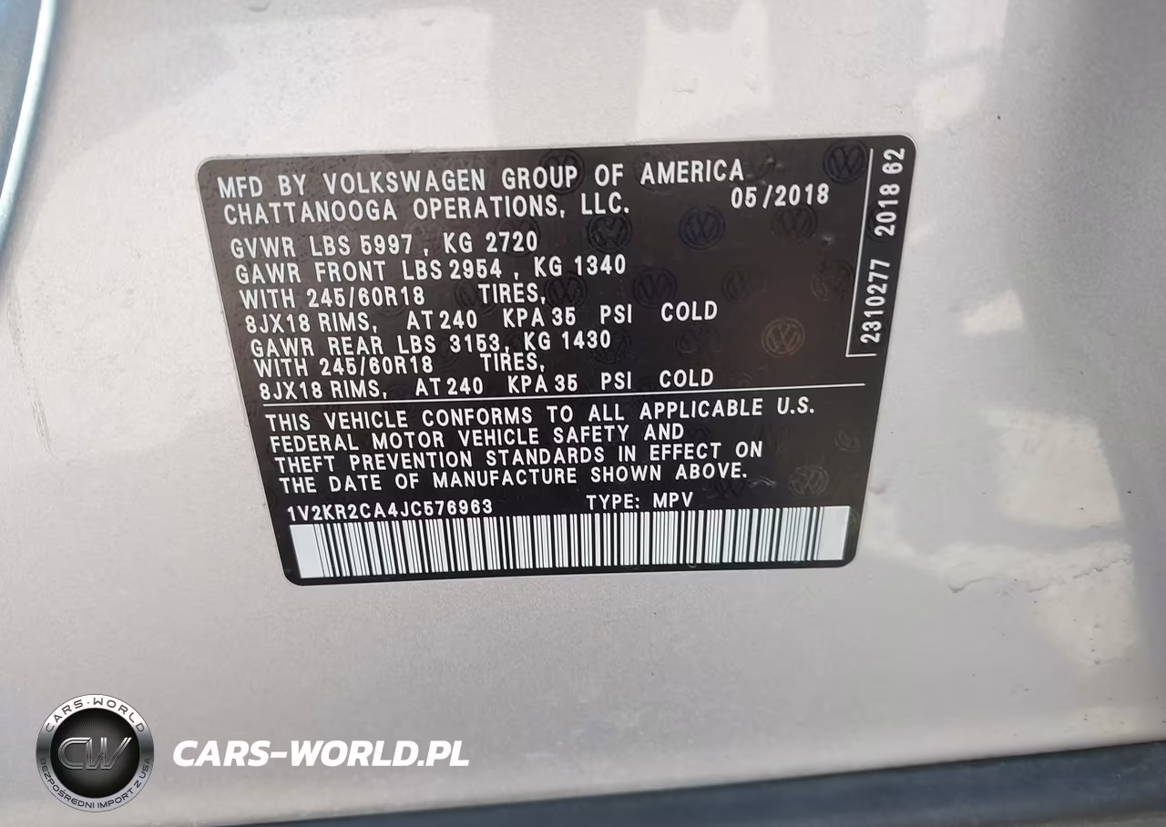 2018 Volkswagen Atlas 3.6L V6 Se VIN:1V2KR2CA4JC576963 - 9