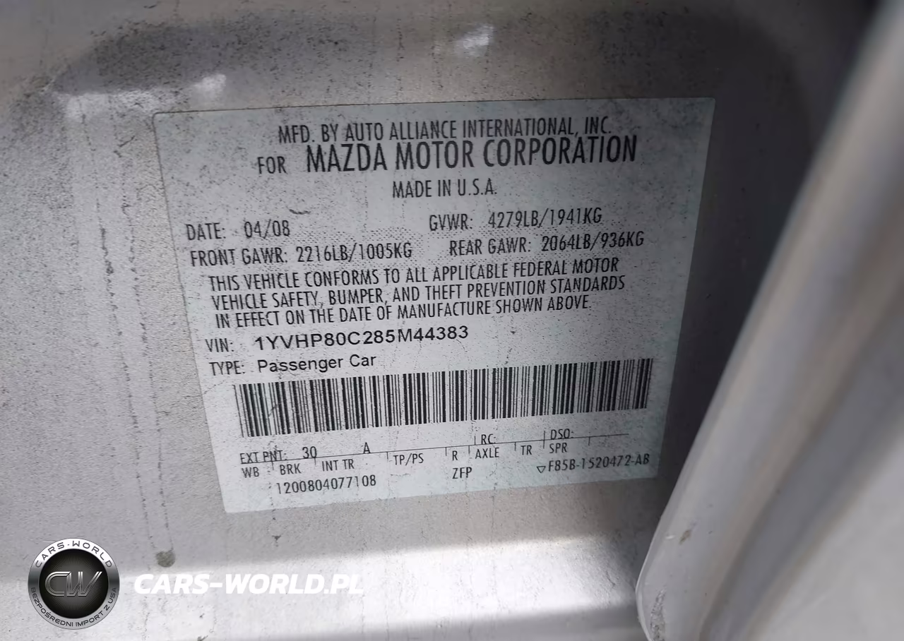2008 Mazda Mazda6 I Sport Ve VIN:1YVHP80C285M44383 - 9