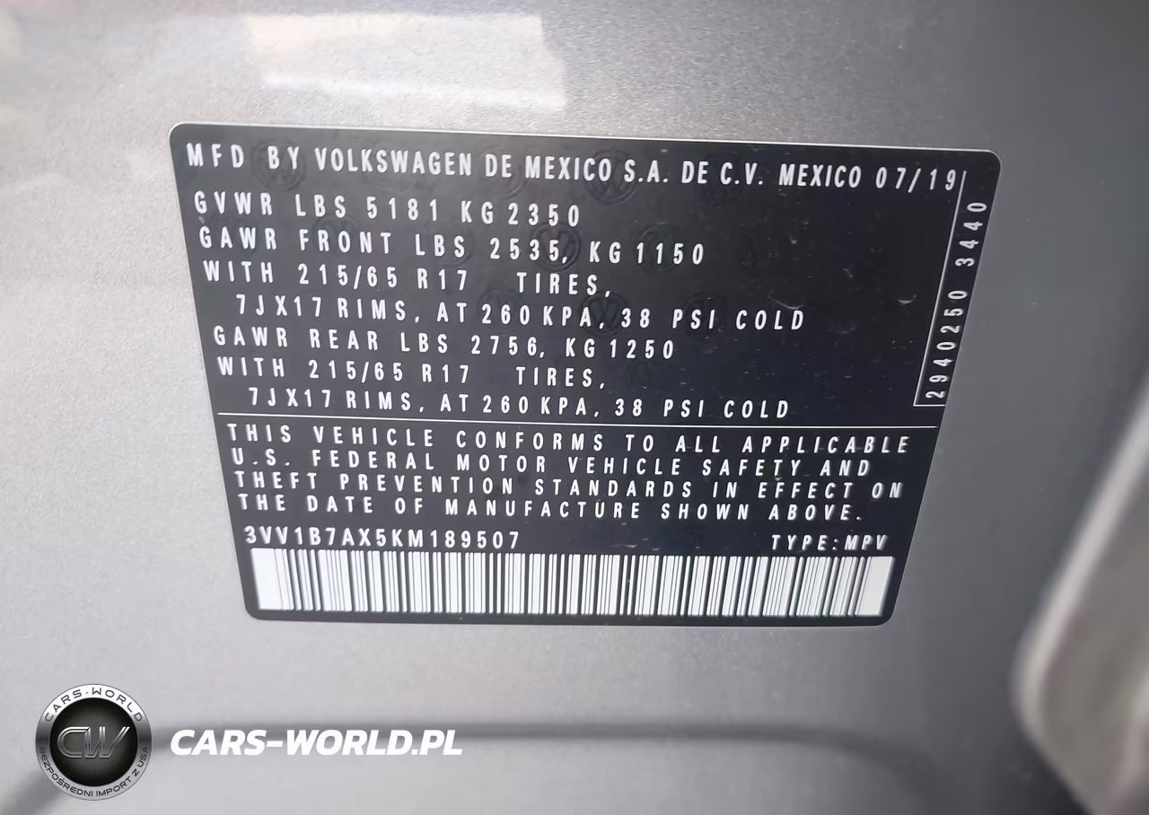 2019 Volkswagen Tiguan 2.0T S VIN:3VV1B7AX5KM189507 - 9