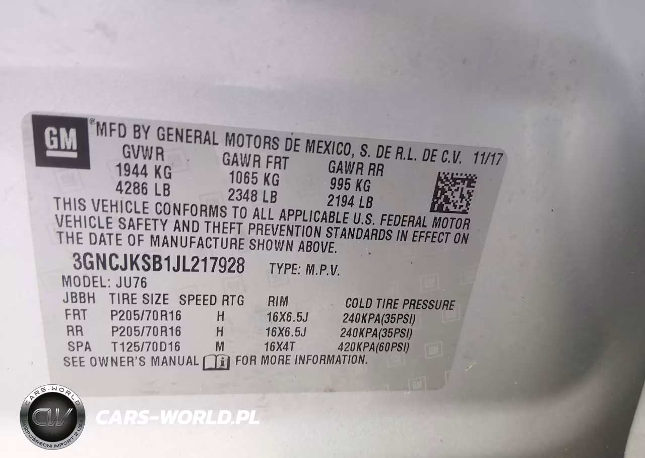 2018 Chevrolet Trax Ls VIN:3GNCJKSB1JL217928 - 9