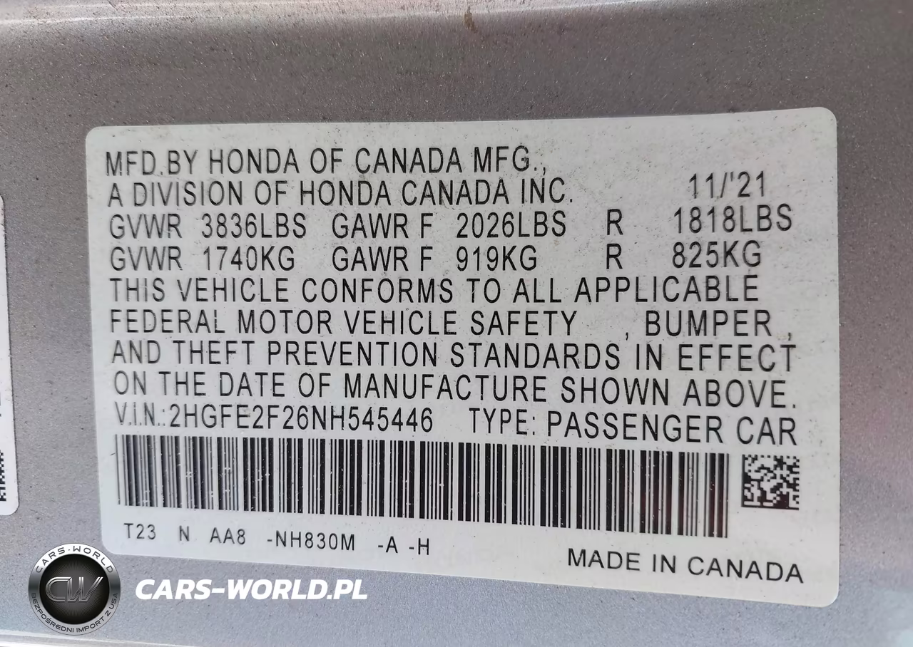 2022 Honda Civic Lx VIN:2HGFE2F26NH545446 - 9