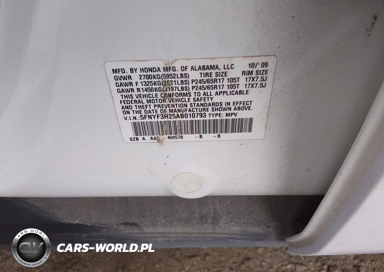 2010 Honda Pilot Lx VIN:5FNYF3H25AB010793 - 9