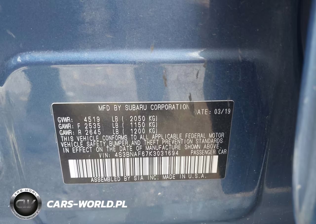 2019 Subaru Legacy 2.5I Premium VIN:4S3BNAF67K3031694 - 9
