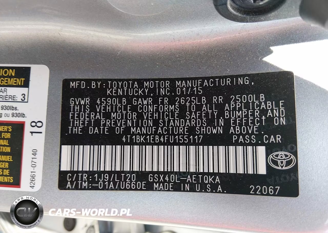 2015 Toyota Avalon Xle Touring VIN:4T1BK1EB4FU155117 - 9
