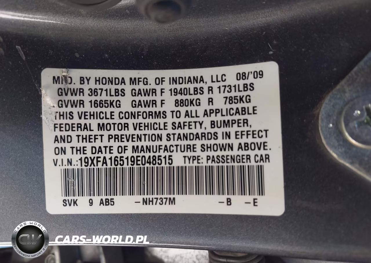 2009 Honda Civic Lx VIN:19XFA16519E048515 - 9