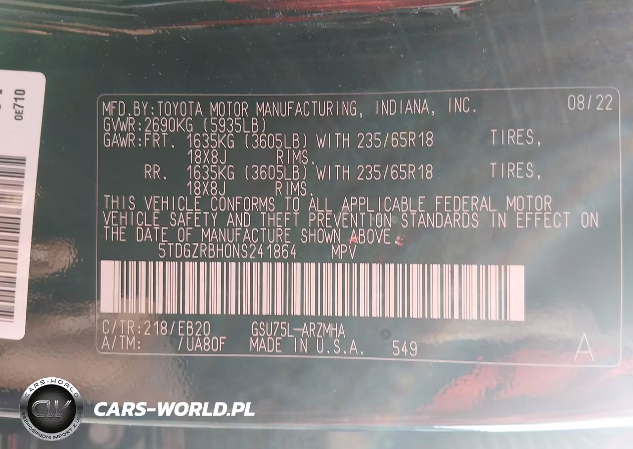 2022 Toyota Highlander Xle VIN:5TDGZRBH0NS241864 - 9
