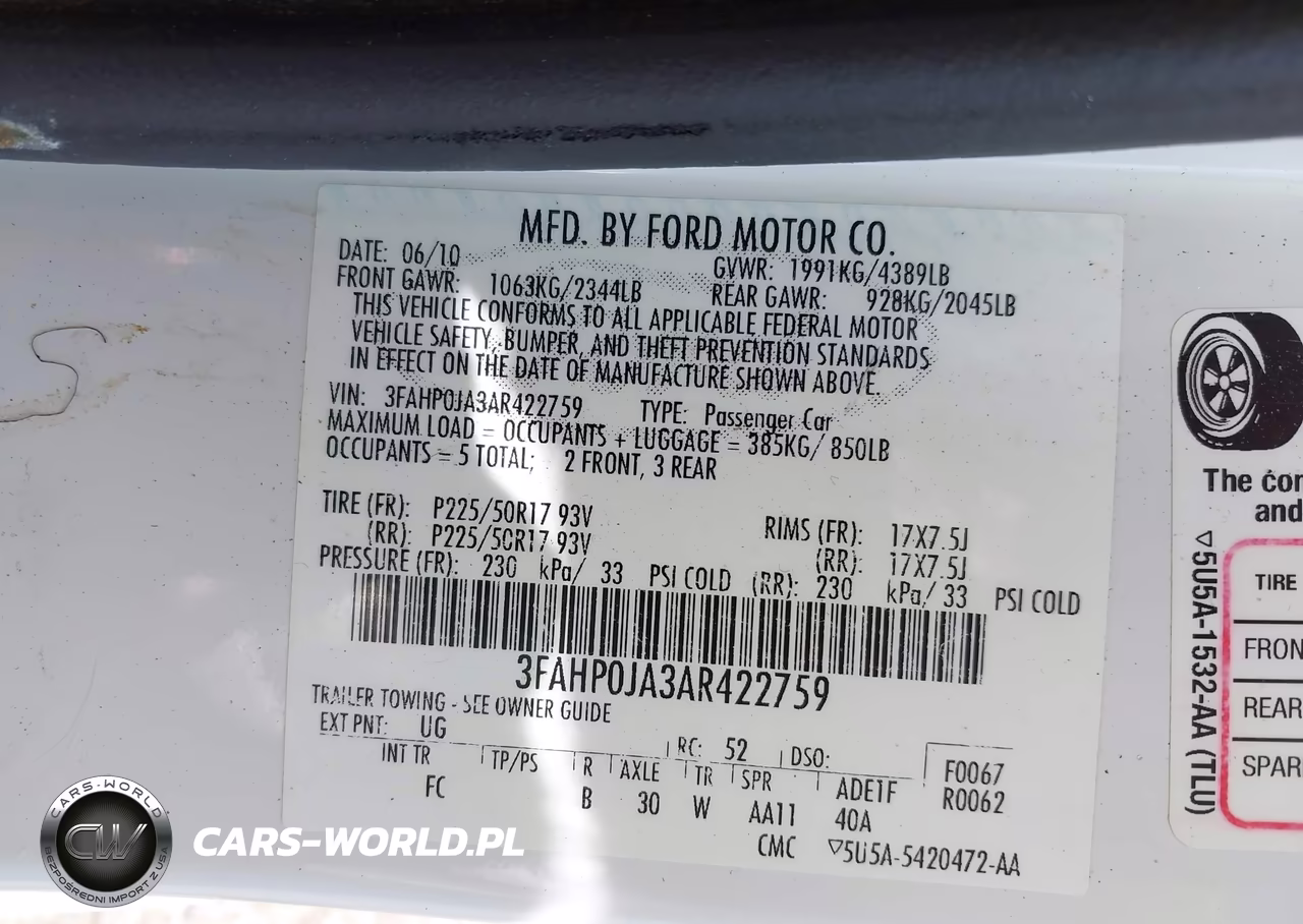 2010 Ford Fusion Sel VIN:3FAHP0JA3AR422759 - 9