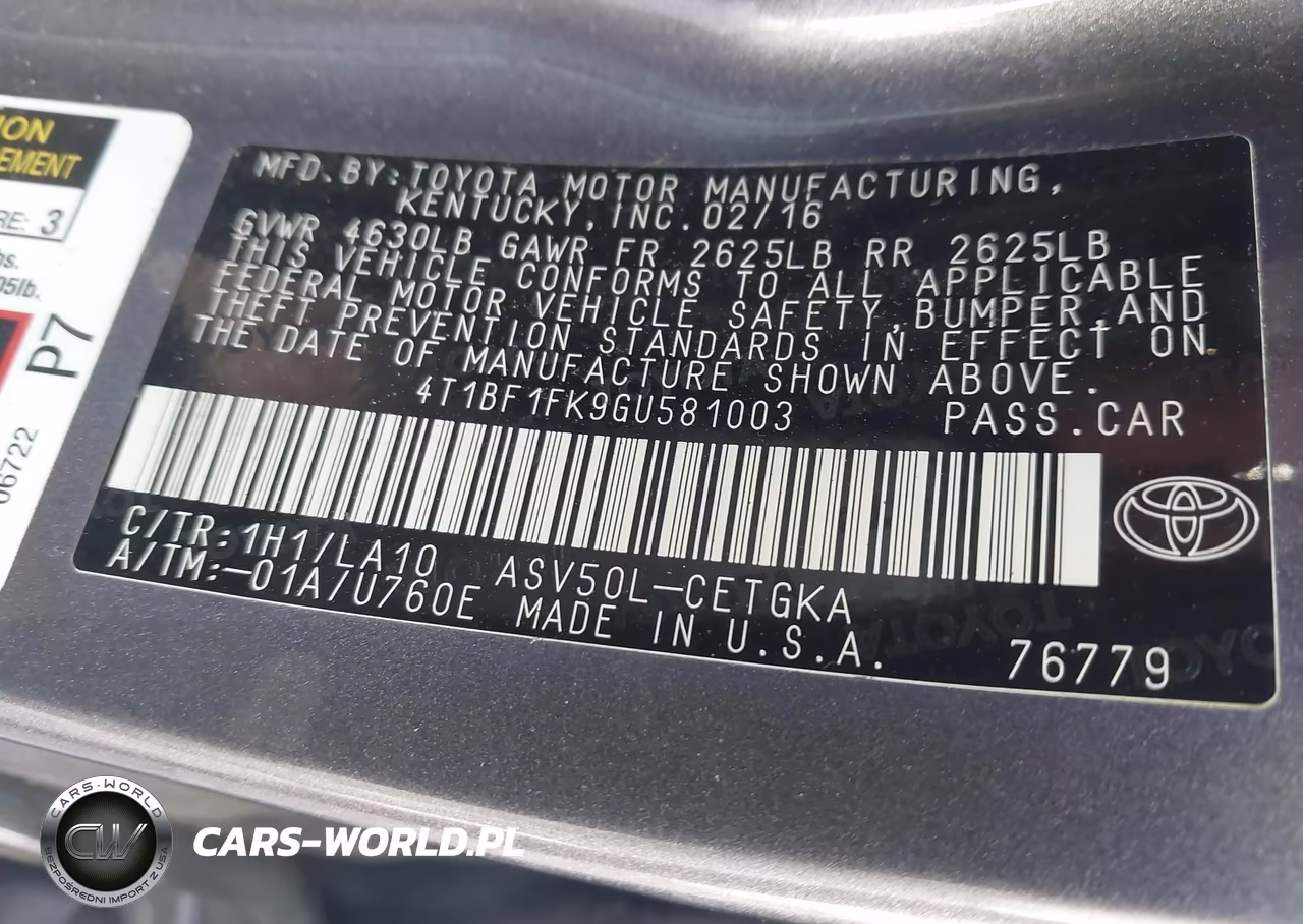 2016 Toyota Camry Xle VIN:4T1BF1FK9GU581003 - 9