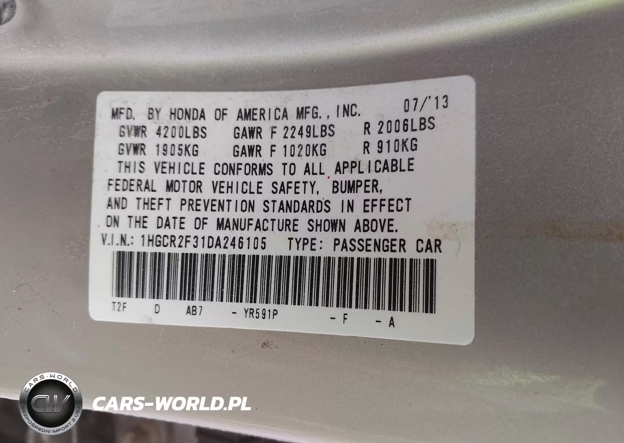 2013 HONDA ACCORD LX VIN:1HGCR2F31DA246105 - 9