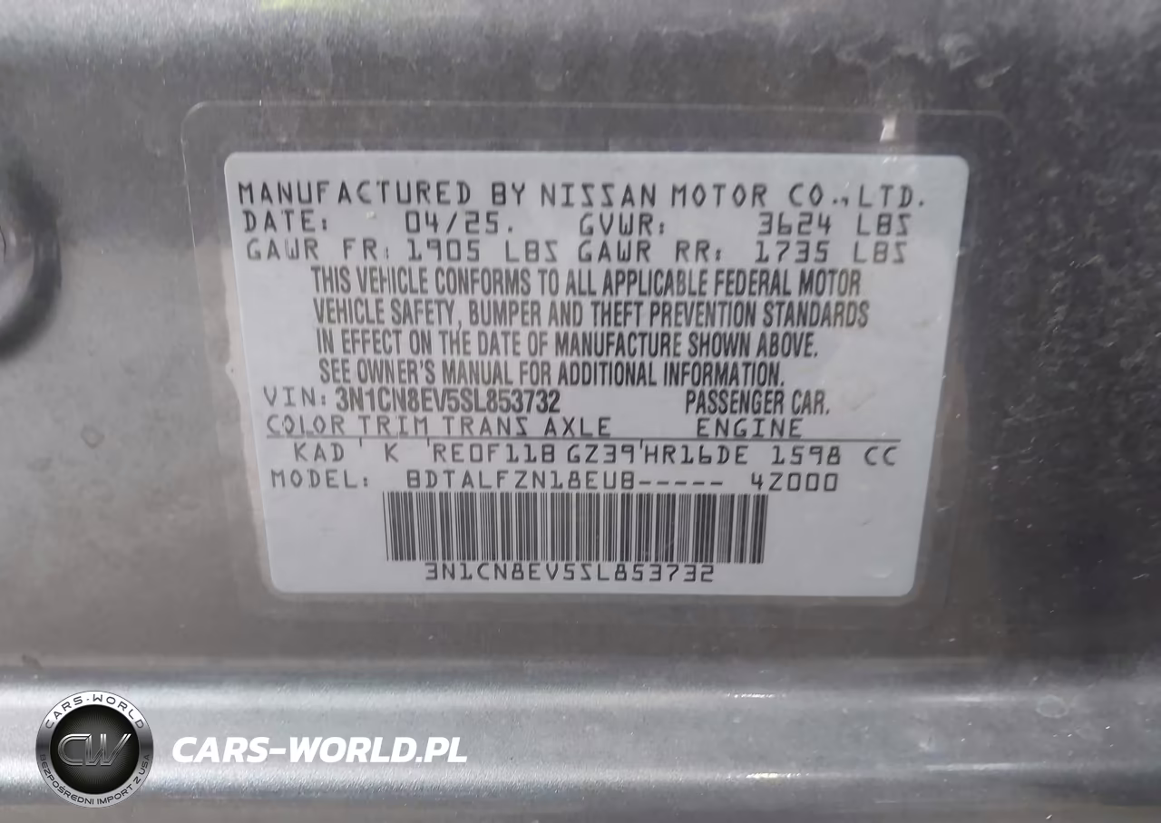 2025 Nissan Versa 1.6 Sv VIN:3N1CN8EV5SL853732 - 9