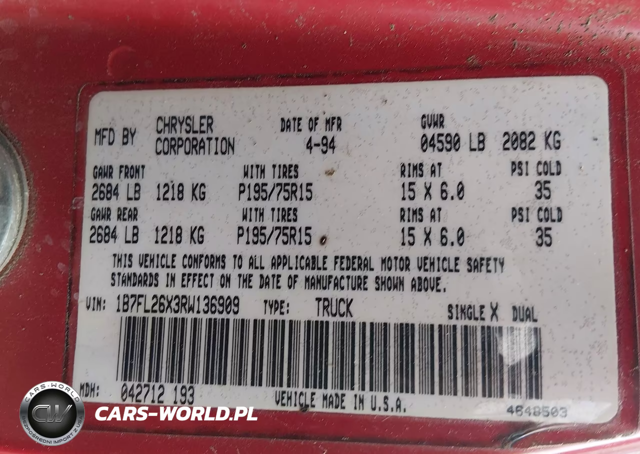 1994 Dodge Dakota VIN:1B7FL26X3RW136909 - 12