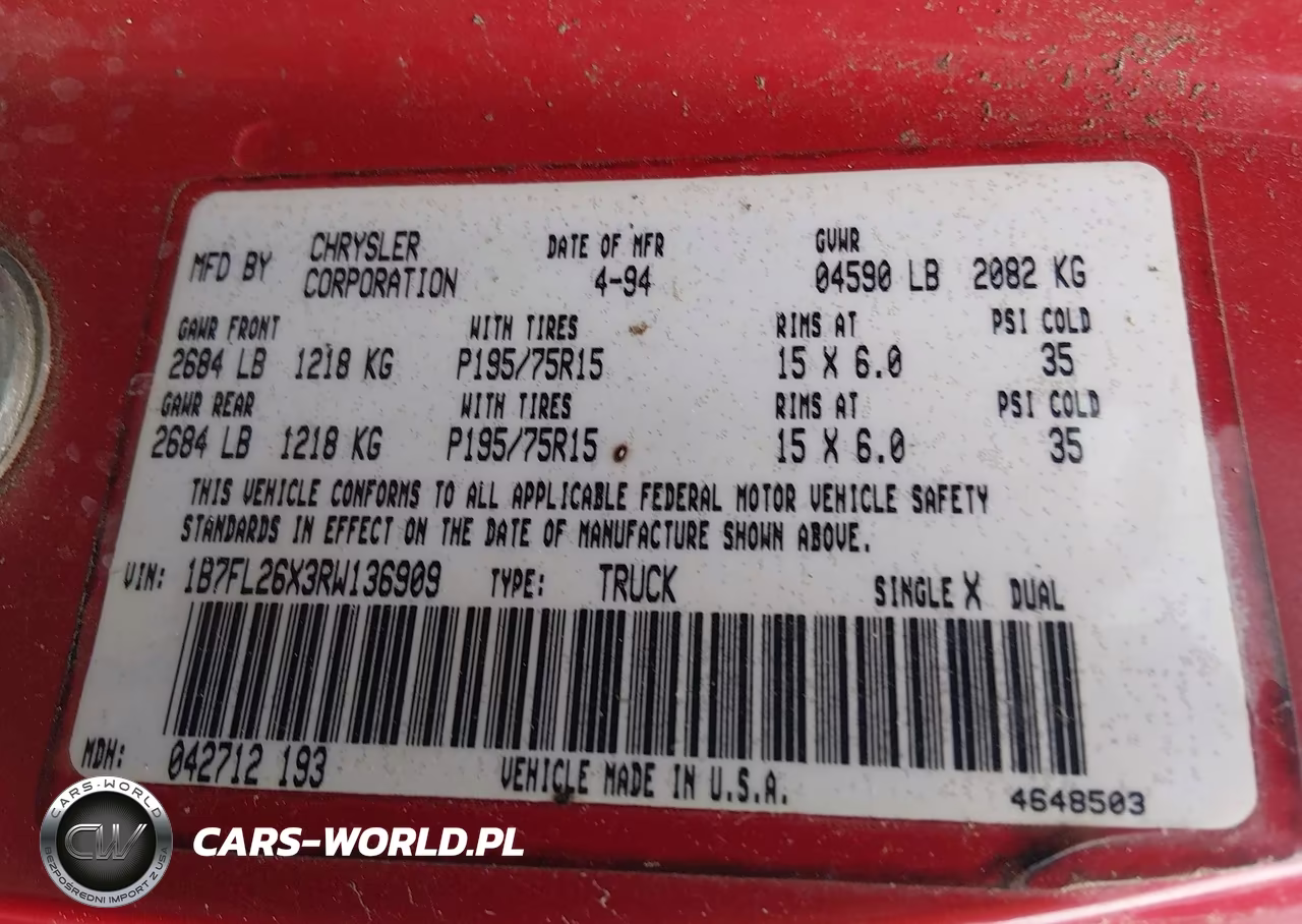 1994 Dodge Dakota VIN:1B7FL26X3RW136909 - 9
