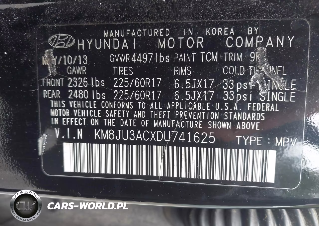 2013 Hyundai Tucson Gls VIN:KM8JU3ACXDU741625 - 9