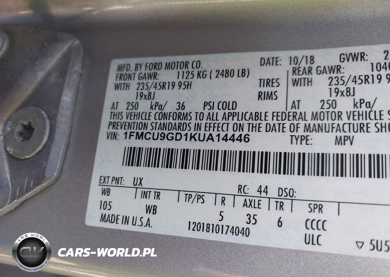 2019 Ford Escape Se VIN:1FMCU9GD1KUA14446 - 9