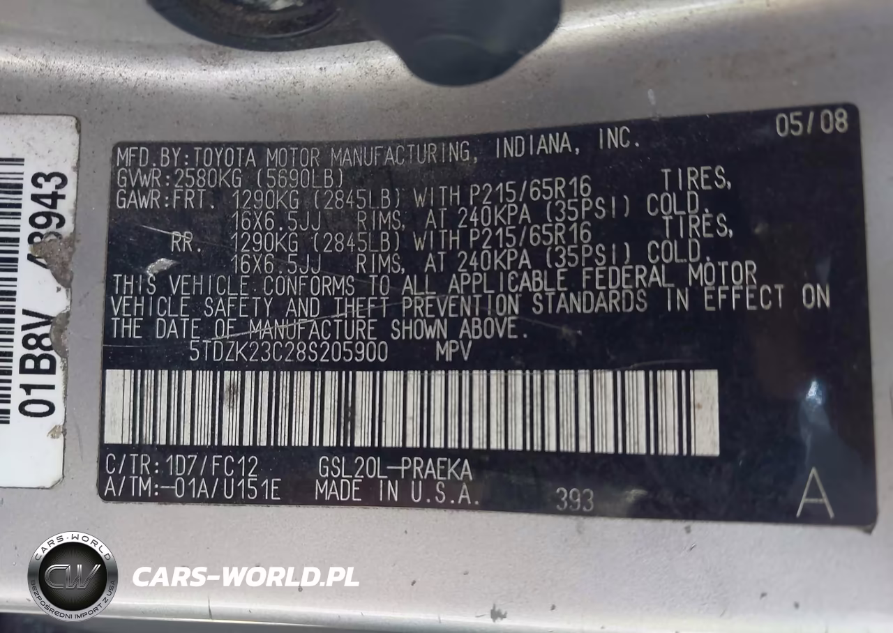 2008 Toyota Sienna Le VIN:5TDZK23C28S205900 - 9