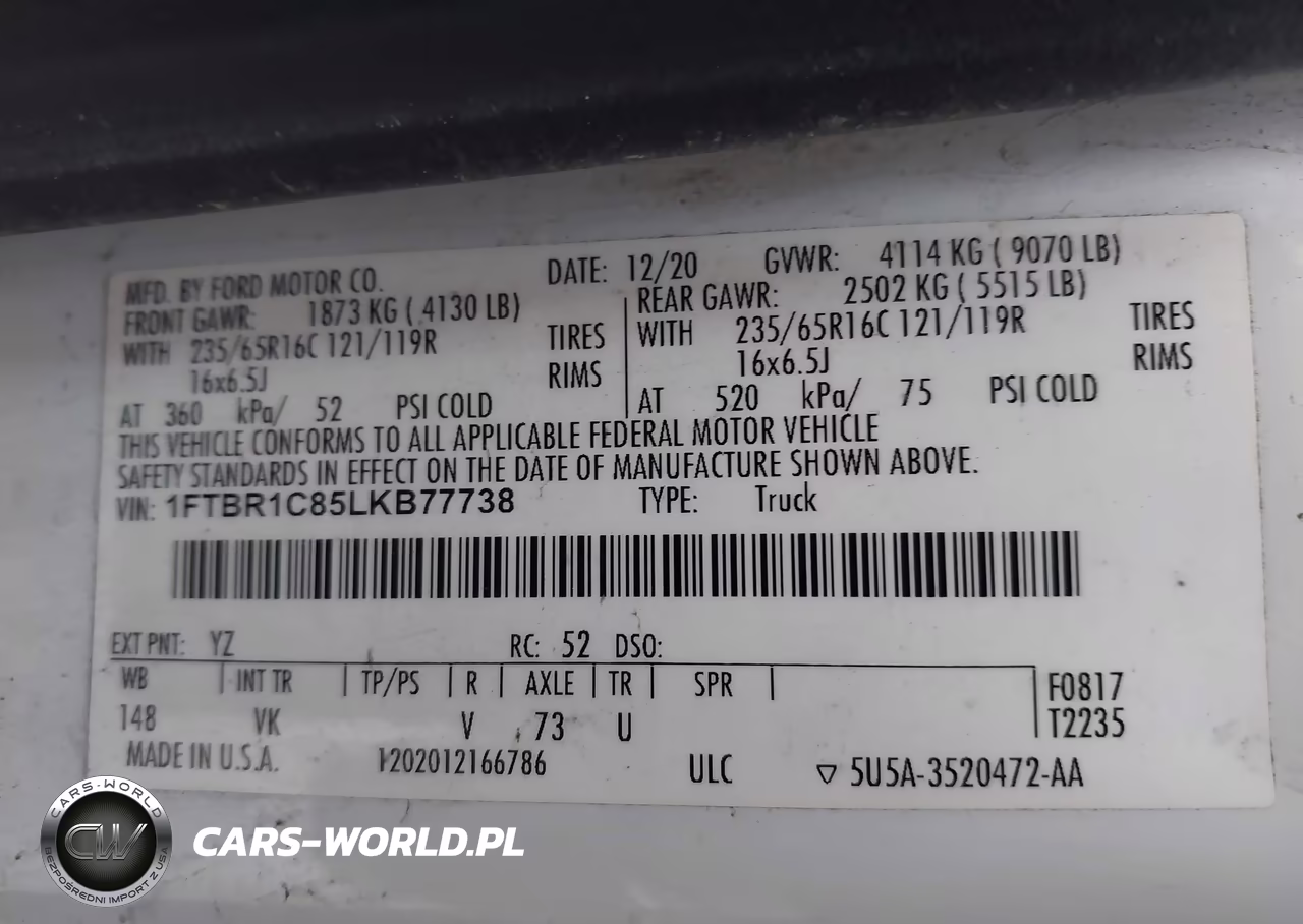 2020 Ford Transit-250 VIN:1FTBR1C85LKB77738 - 9