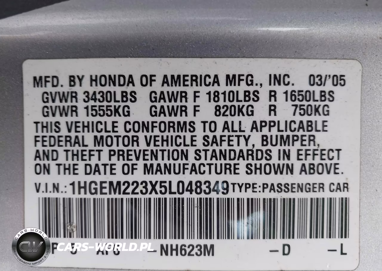 2005 Honda Civic Vp VIN:1HGEM223X5L048349 - 9