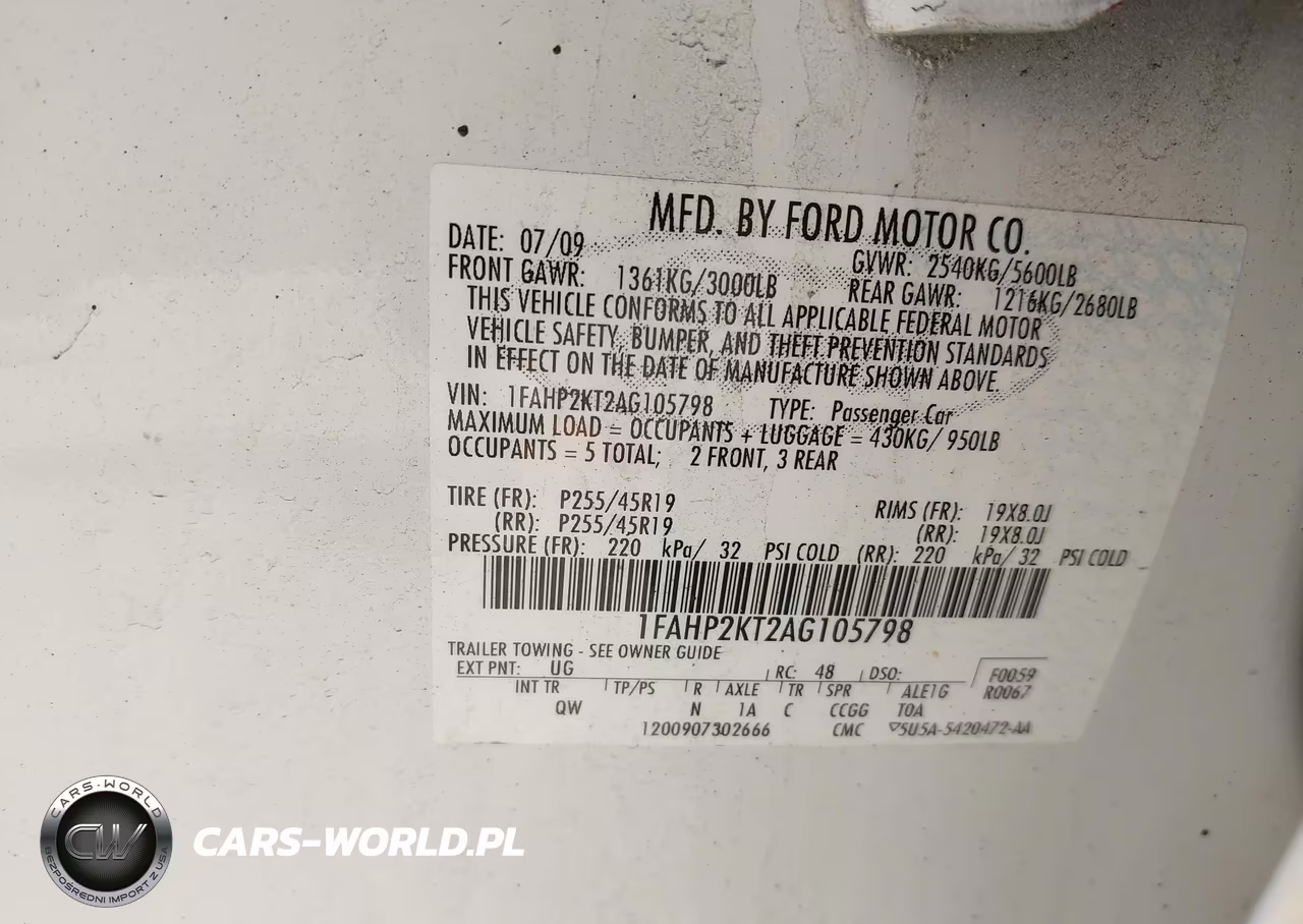 2010 Ford Taurus Sho VIN:1FAHP2KT2AG105798 - 9