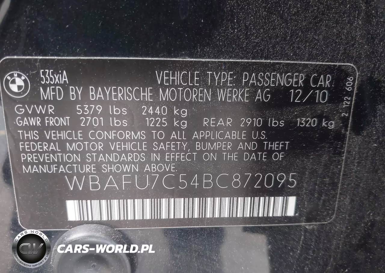 2011 BMW 535I xDrive VIN:WBAFU7C54BC872095 - 9