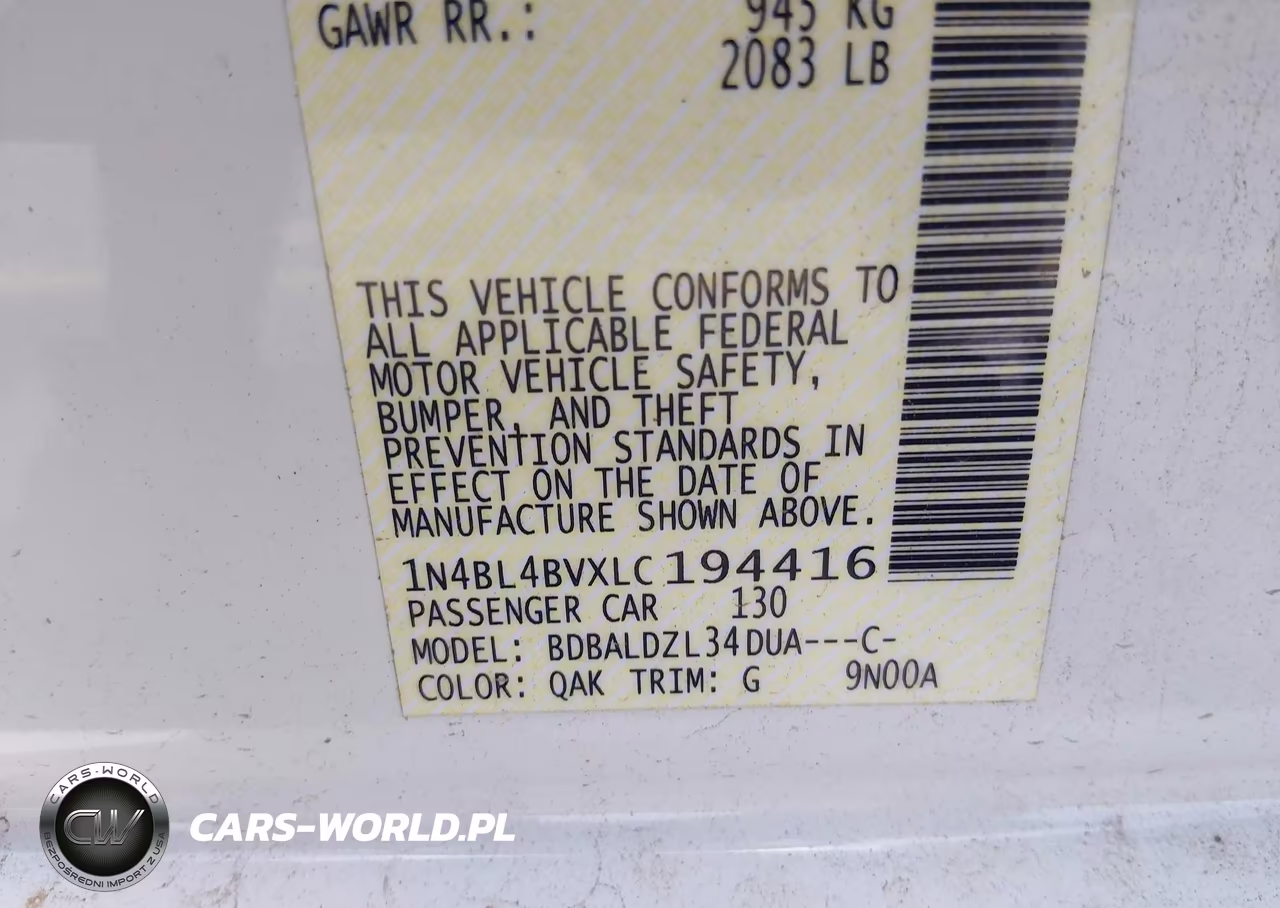 2020 Nissan Altima S Fwd VIN:1N4BL4BVXLC194416 - 9