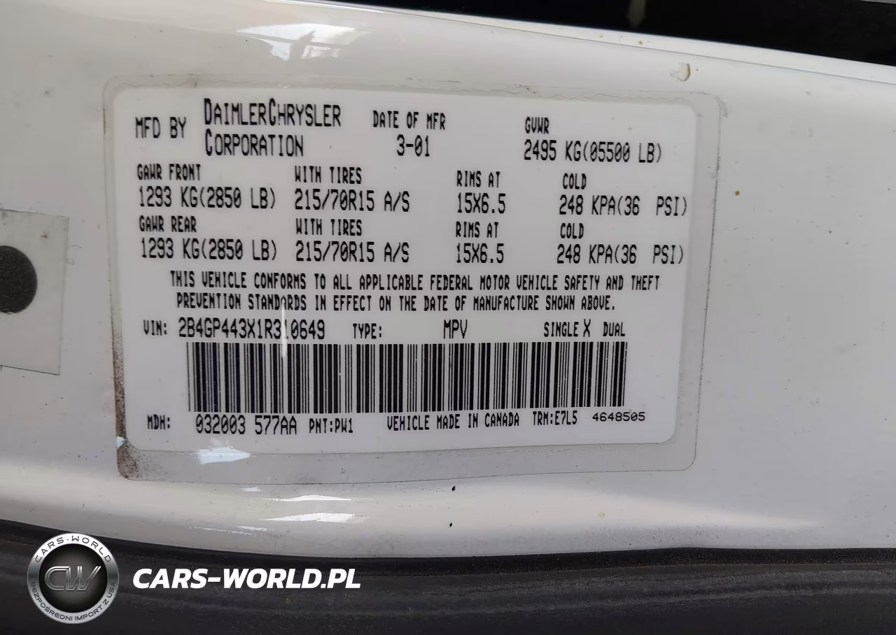 2001 Dodge Grand Caravan Sport VIN:2B4GP443X1R310649 - 9
