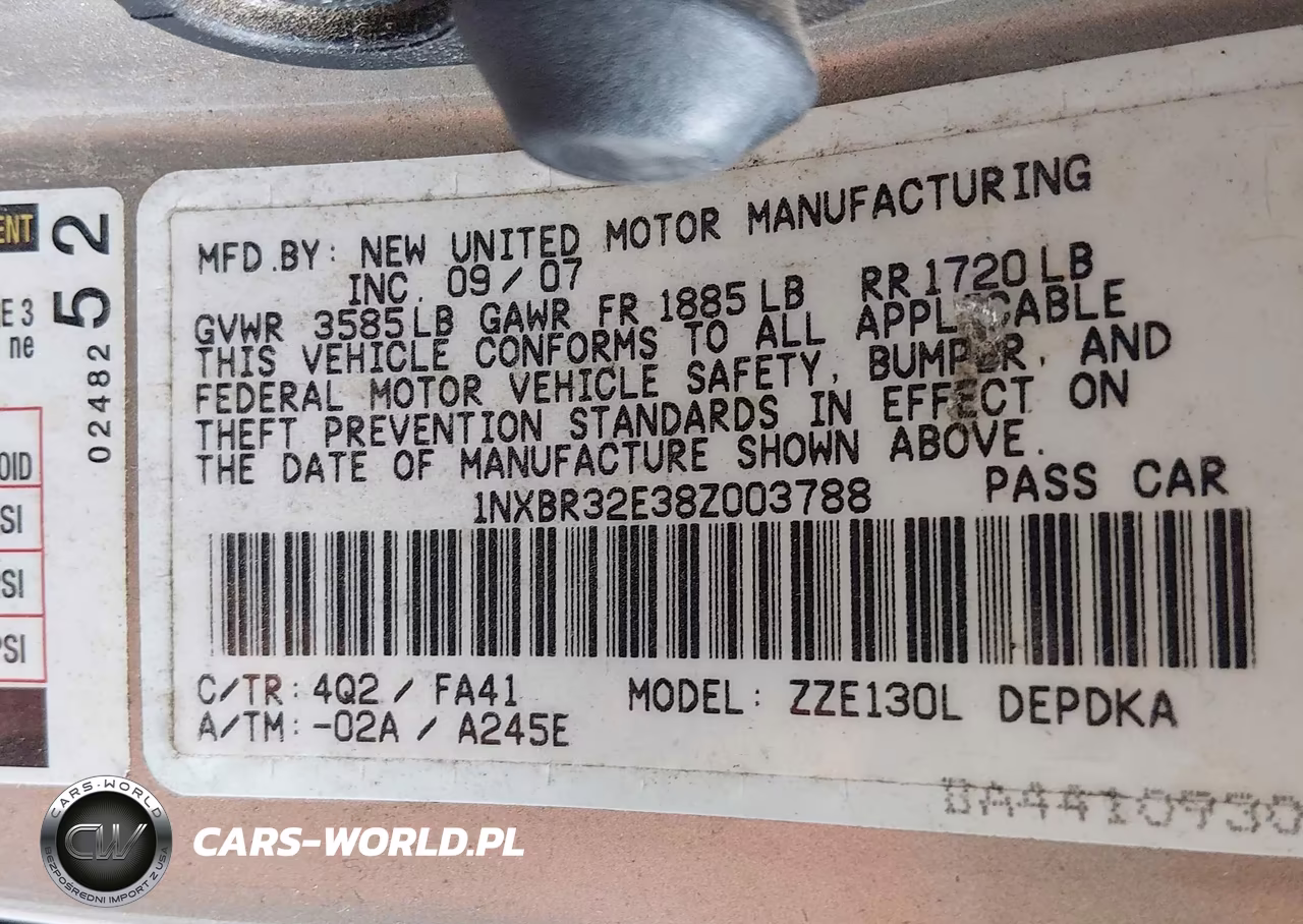 2008 Toyota Corolla Ce VIN:1NXBR32E38Z003788 - 9
