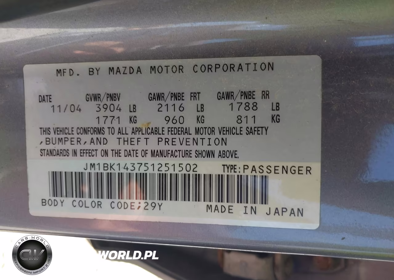 2005 Mazda Mazda3 S VIN:JM1BK143751251502 - 9