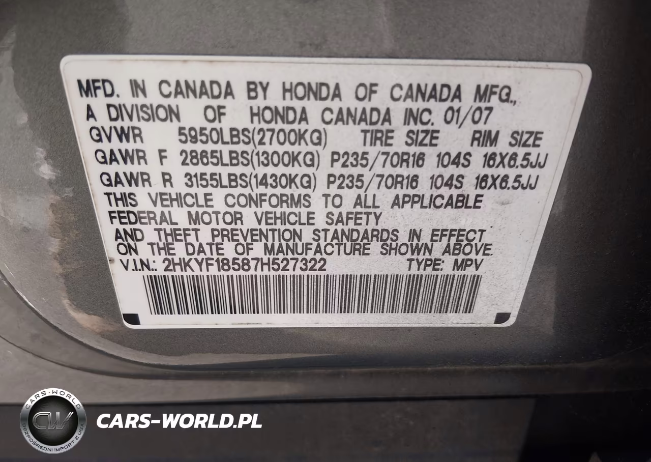 2007 Honda Pilot Ex-L VIN:2HKYF18587H527322 - 9