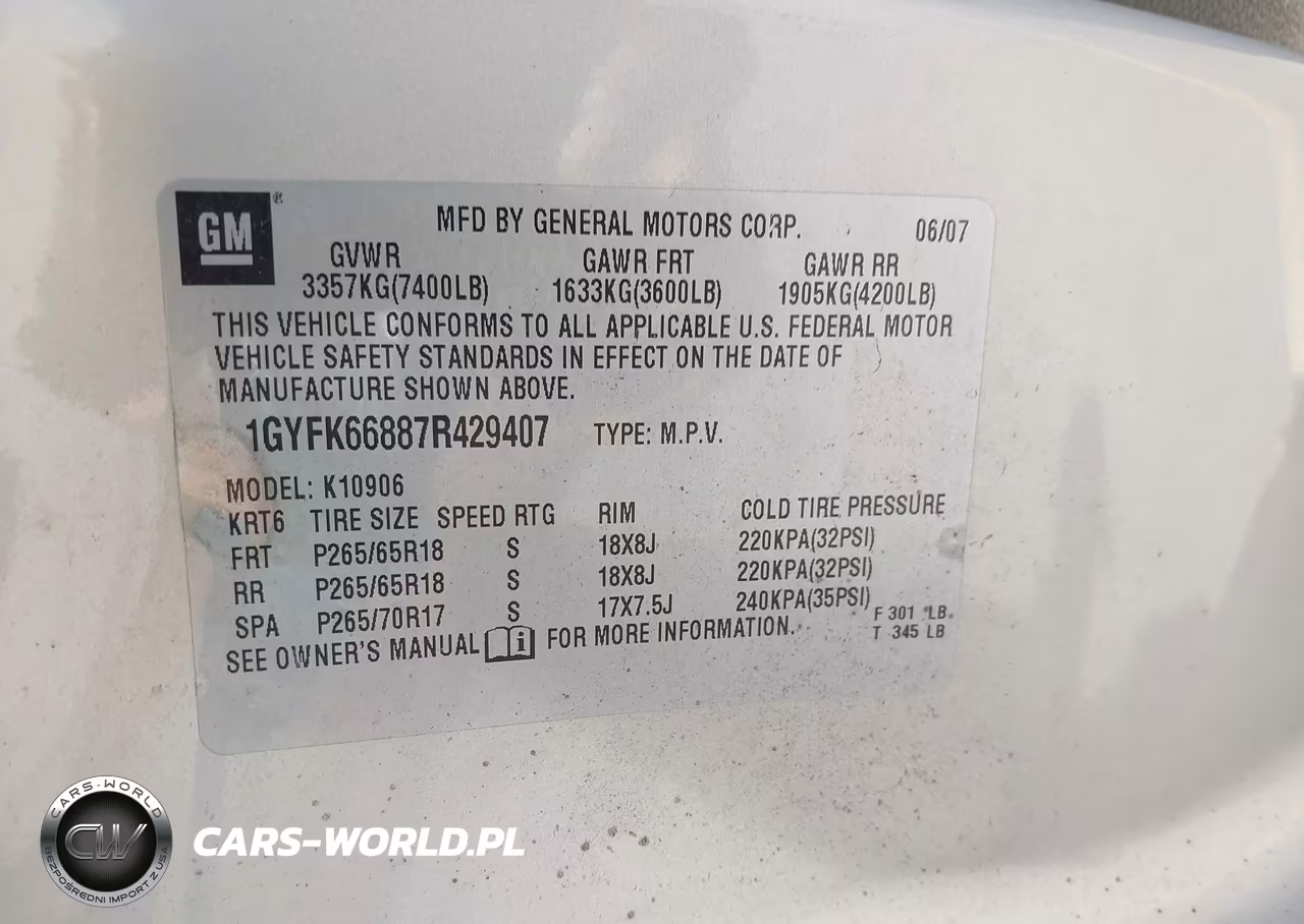 2007 Cadillac Escalade Esv Standard VIN:1GYFK66887R429407 - 9