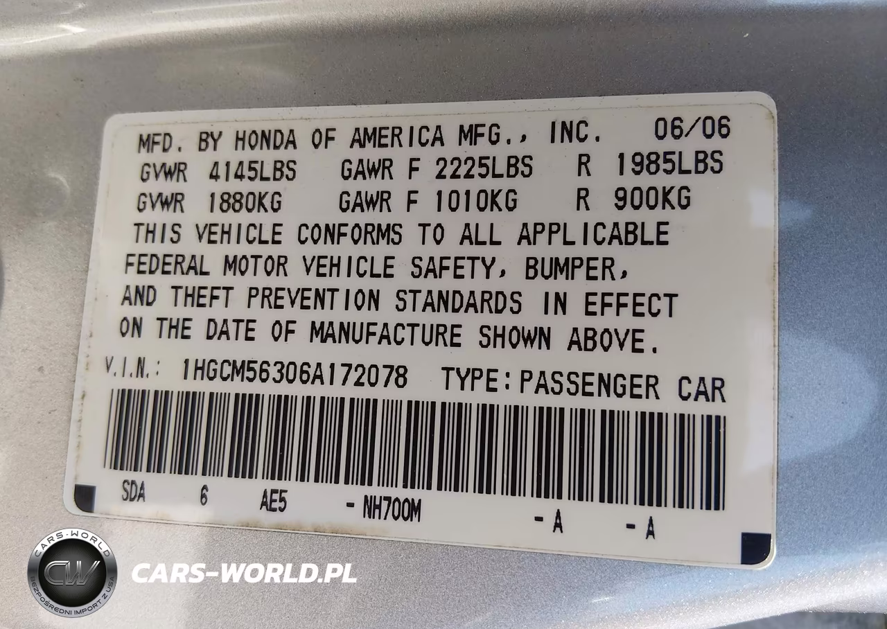 2006 Honda Accord 2.4 Se VIN:1HGCM56306A172078 - 9