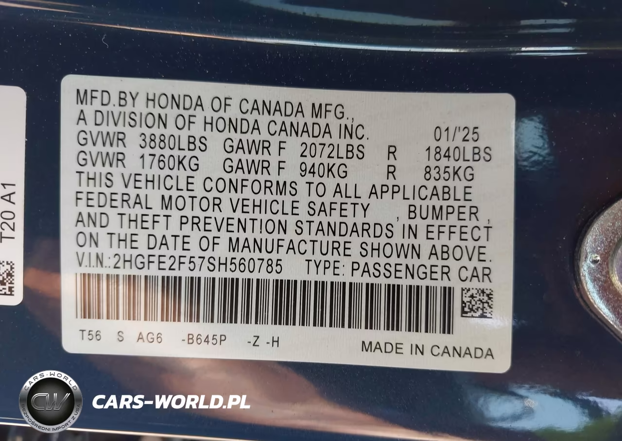 2025 Honda Civic Sport VIN:2HGFE2F57SH560785 - 9
