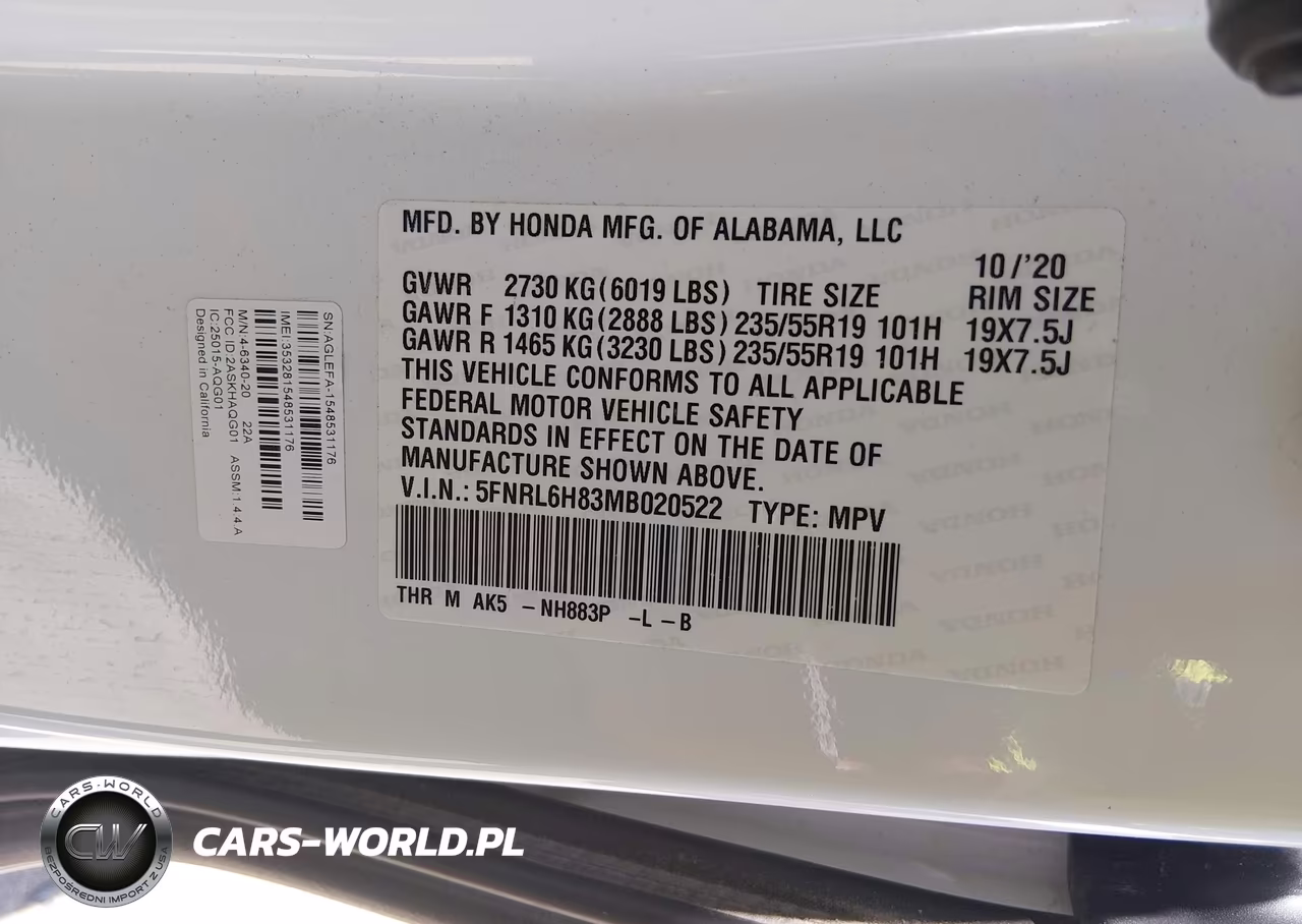 2021 Honda Odyssey Touring VIN:5FNRL6H83MB020522 - 9