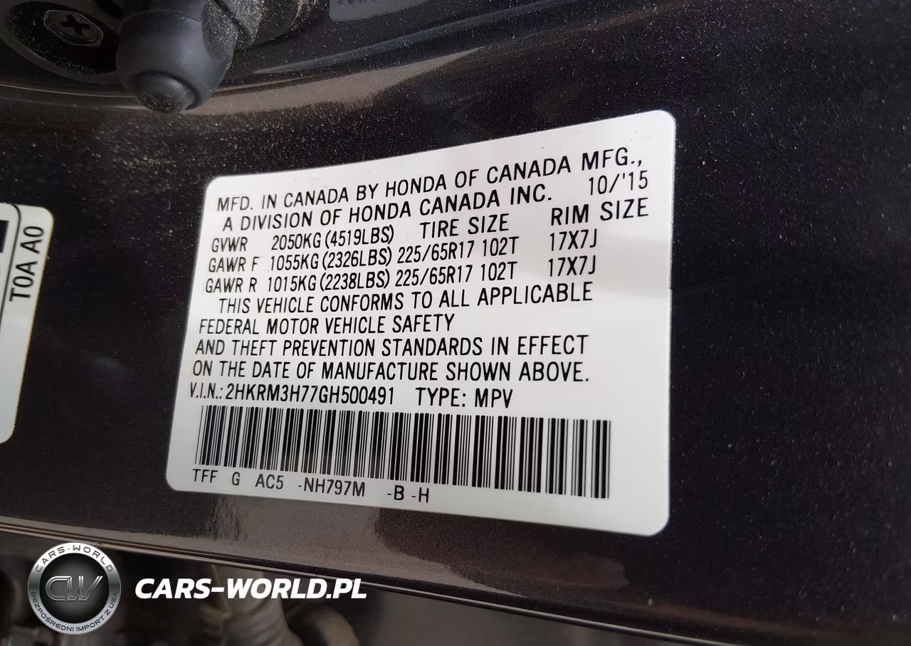 2016 Honda Cr-V Ex-L VIN:2HKRM3H77GH500491 - 9