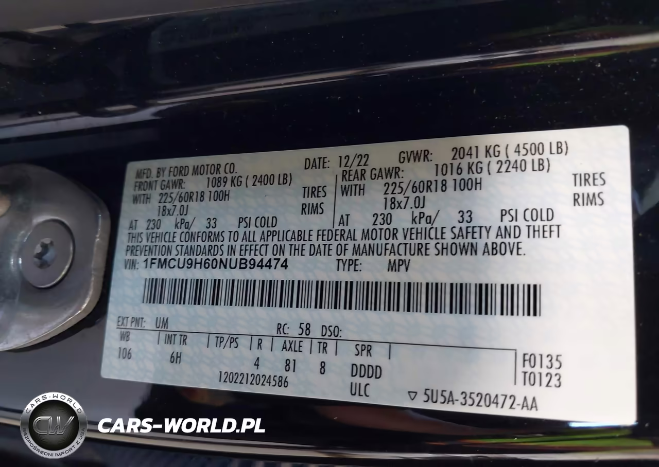 2022 Ford Escape Sel VIN:1FMCU9H60NUB94474 - 9