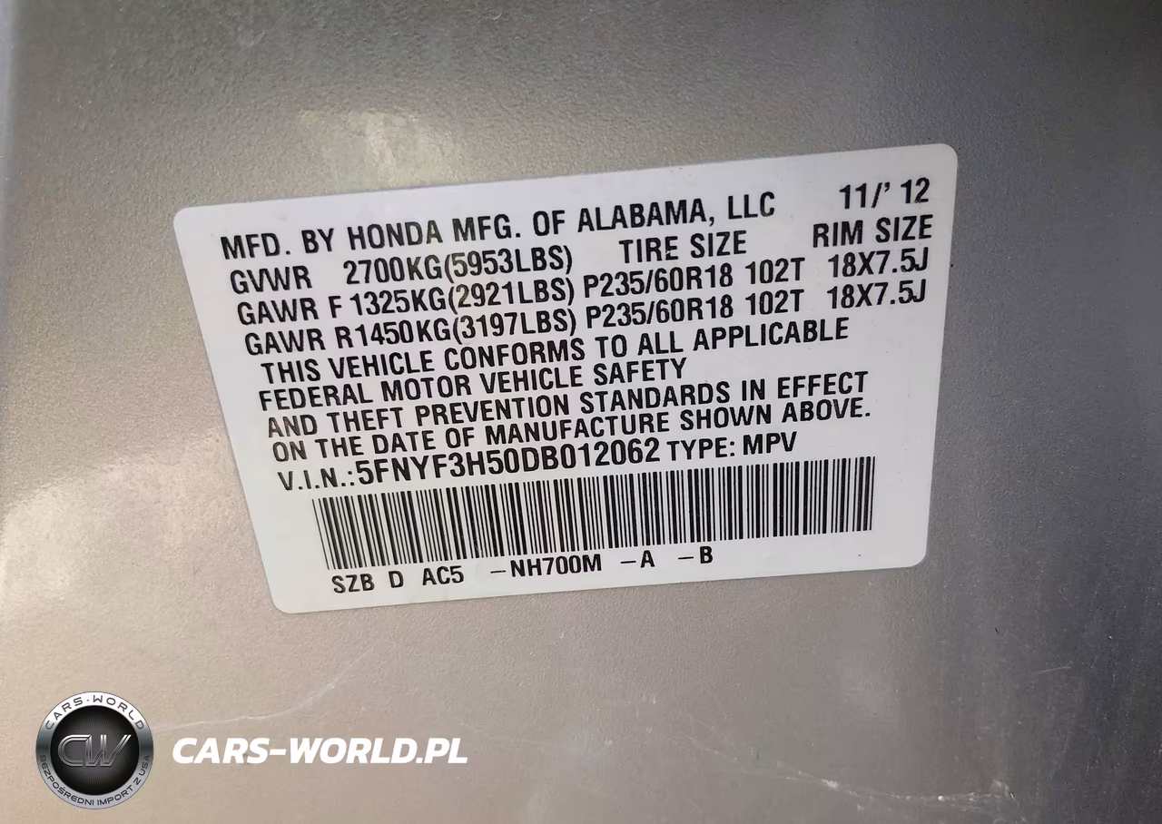 2013 Honda Pilot Ex-L VIN:5FNYF3H50DB012062 - 9
