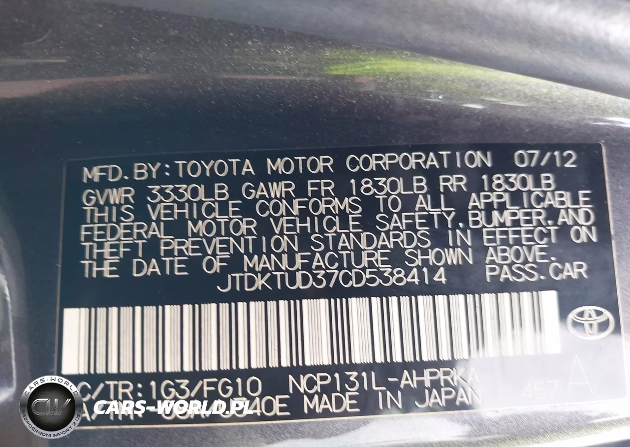 2012 Toyota Yaris Le VIN:JTDKTUD37CD538414 - 9