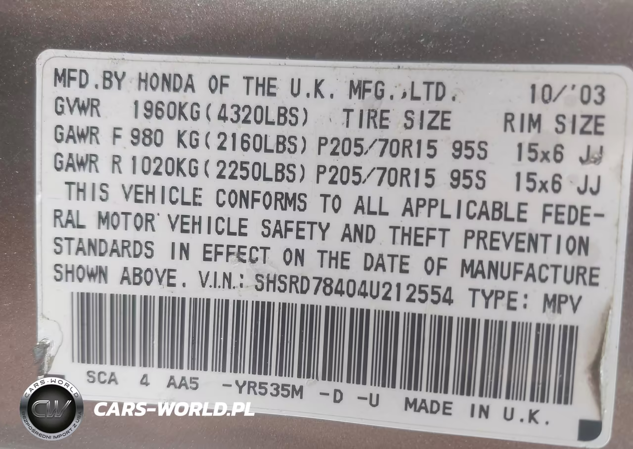 2004 Honda Cr-V Lx VIN:SHSRD78404U212554 - 9