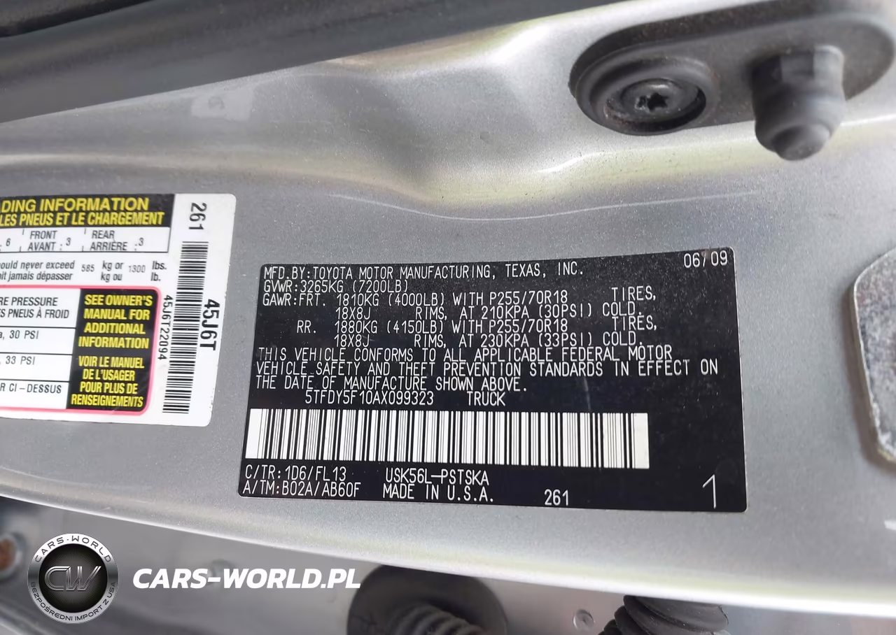 2010 Toyota Tundra Grade 5.7L V8 VIN:5TFDY5F10AX099323 - 9