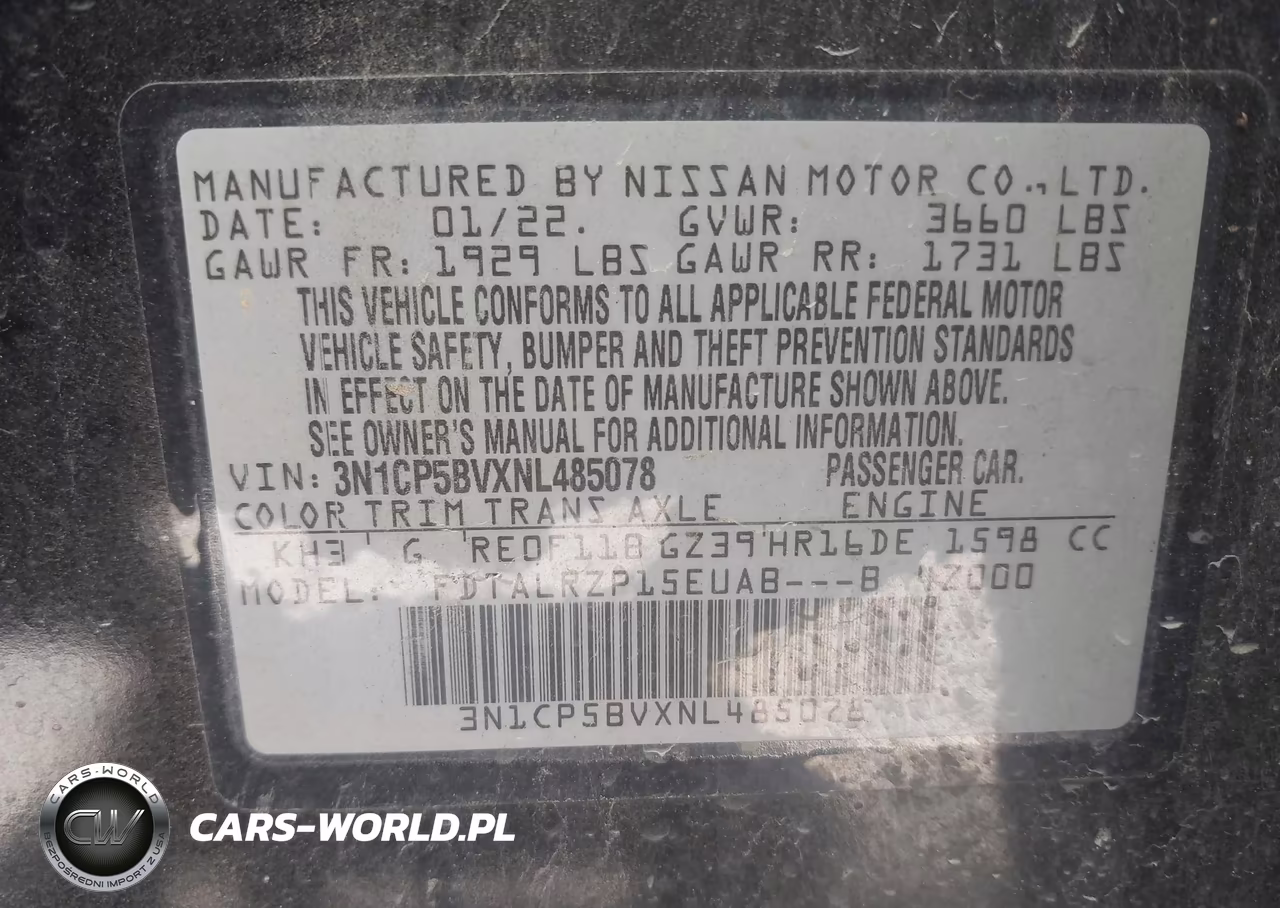2022 Nissan Kicks S Xtronic Cvt VIN:3N1CP5BVXNL485078 - 9
