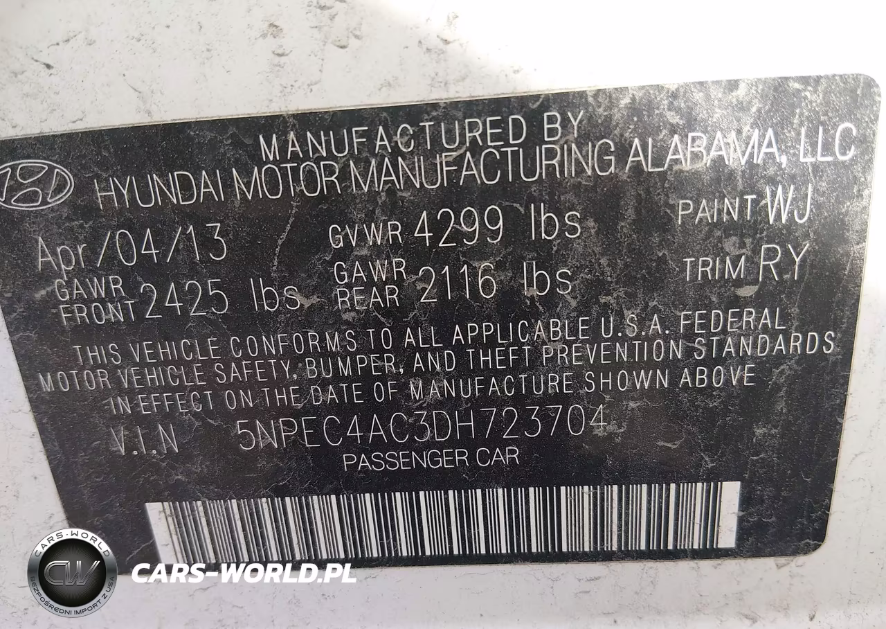 2013 Hyundai Sonata Se VIN:5NPEC4AC3DH723704 - 9