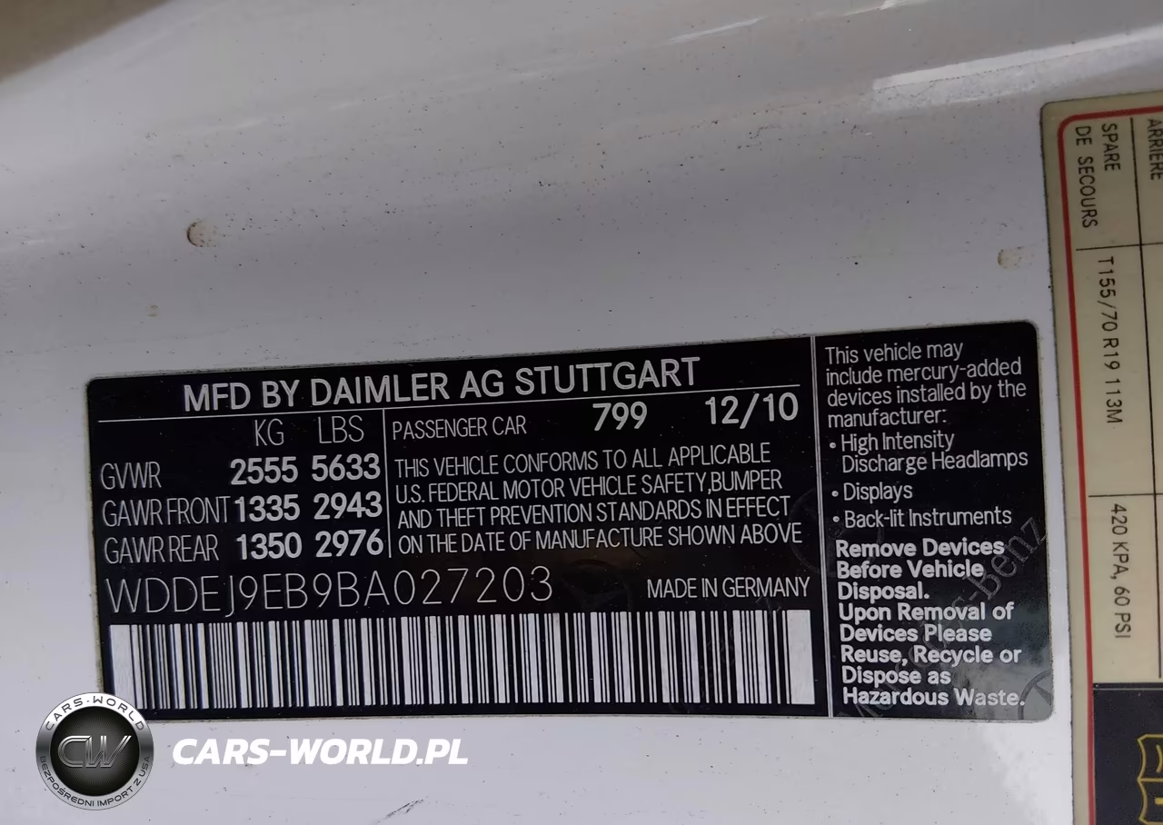 2011 Mercedes-Benz Cl 550 4Matic VIN:WDDEJ9EB9BA027203 - 9