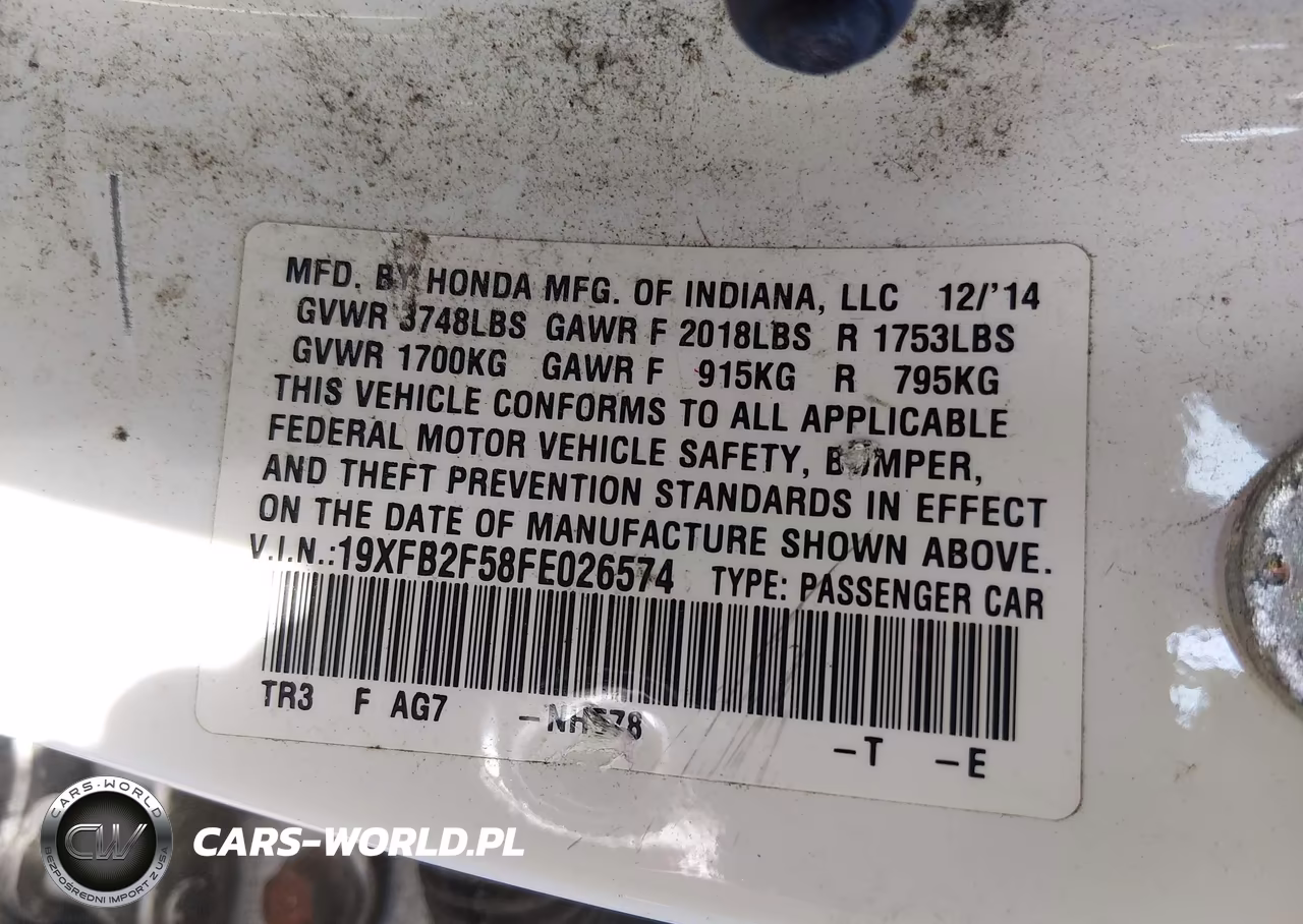 2015 Honda Civic Lx VIN:19XFB2F58FE026574 - 9