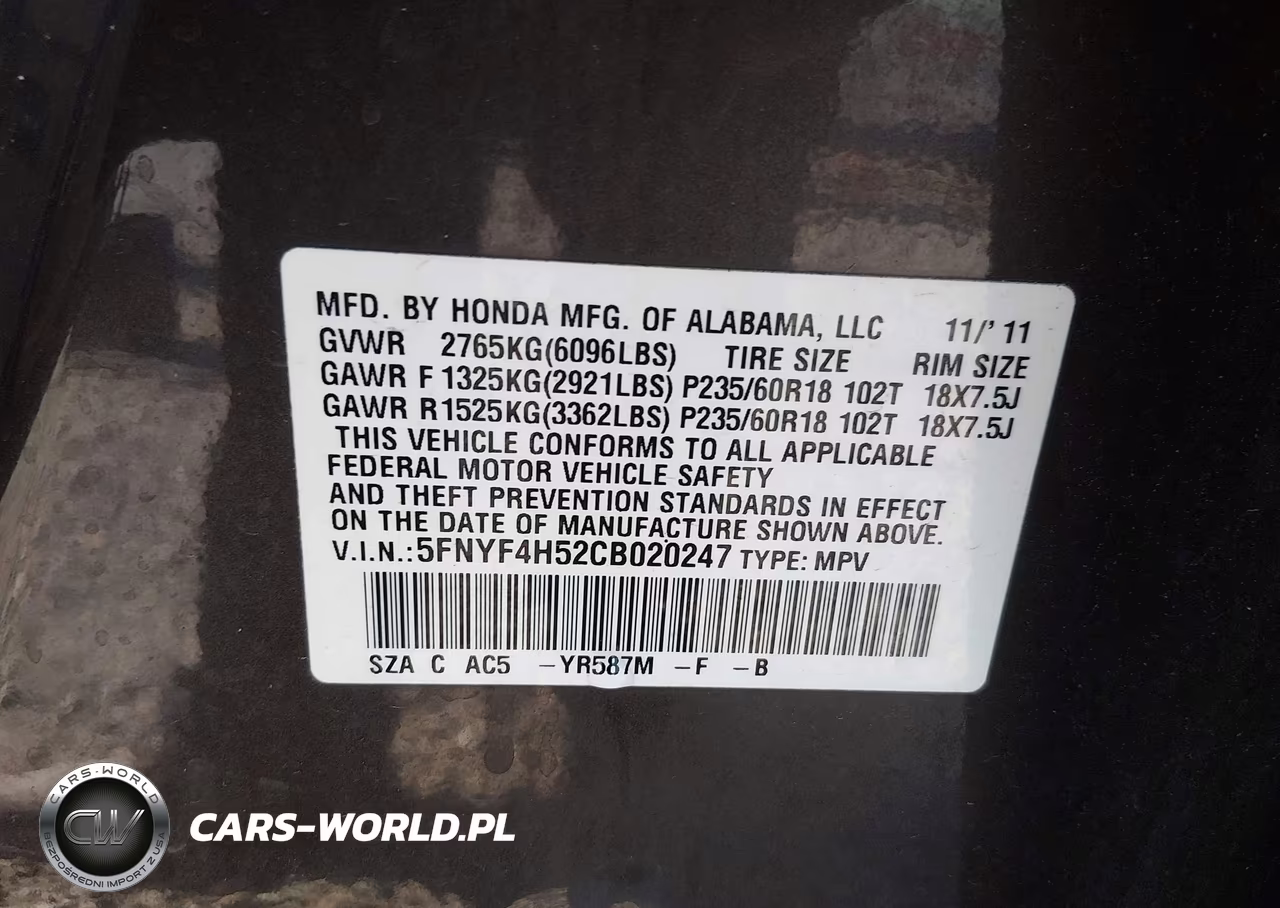 2012 Honda Pilot Ex-L VIN:5FNYF4H52CB020247 - 9