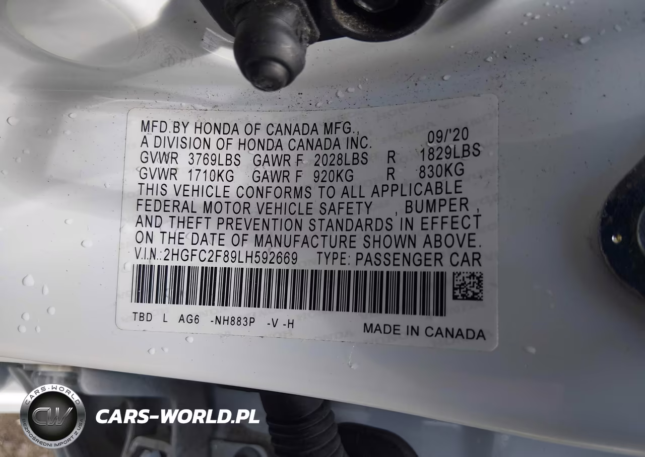 2020 Honda Civic Sport VIN:2HGFC2F89LH592669 - 9