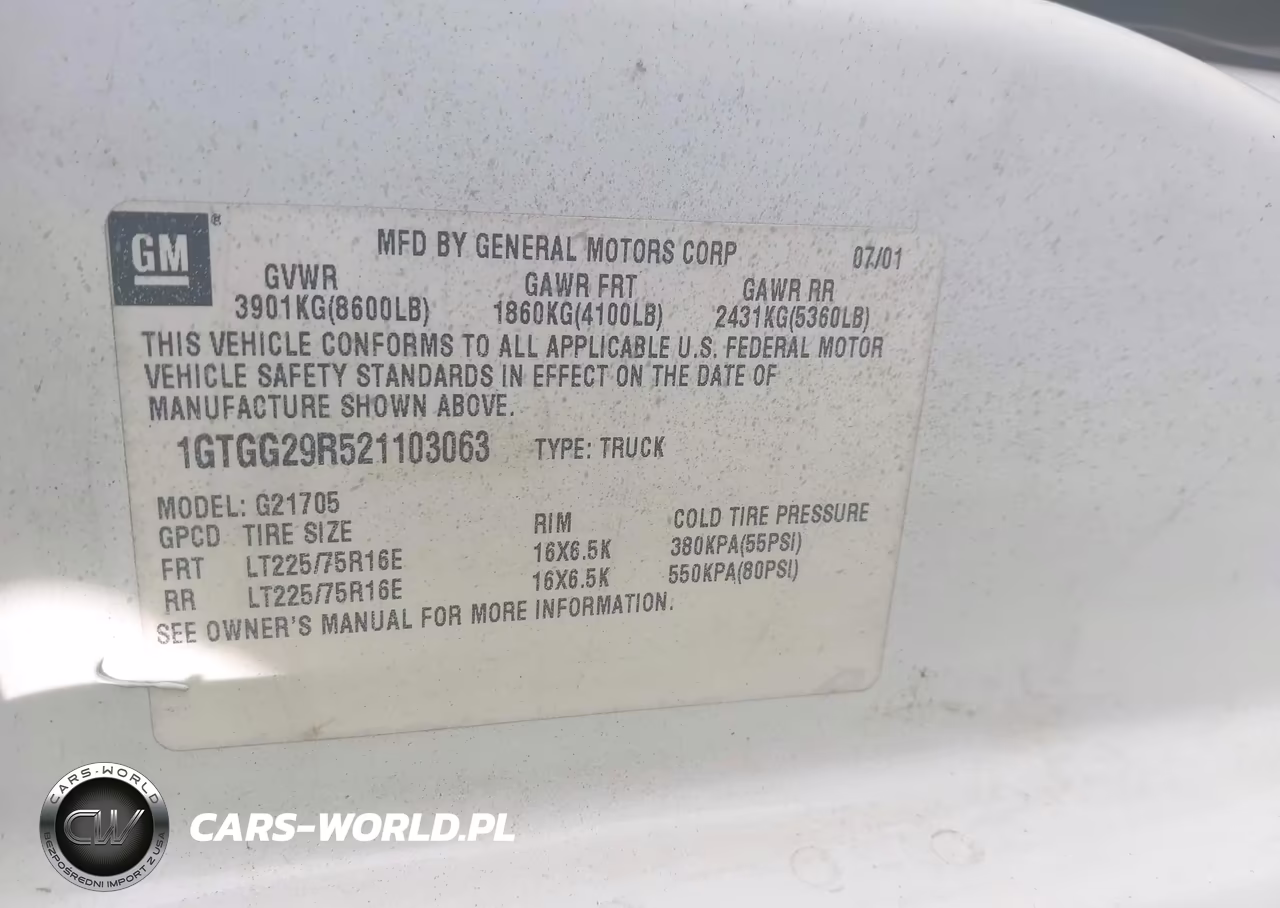 2002 GMC Savana Cargo Van Standard VIN:1GTGG29R521103063 - 9
