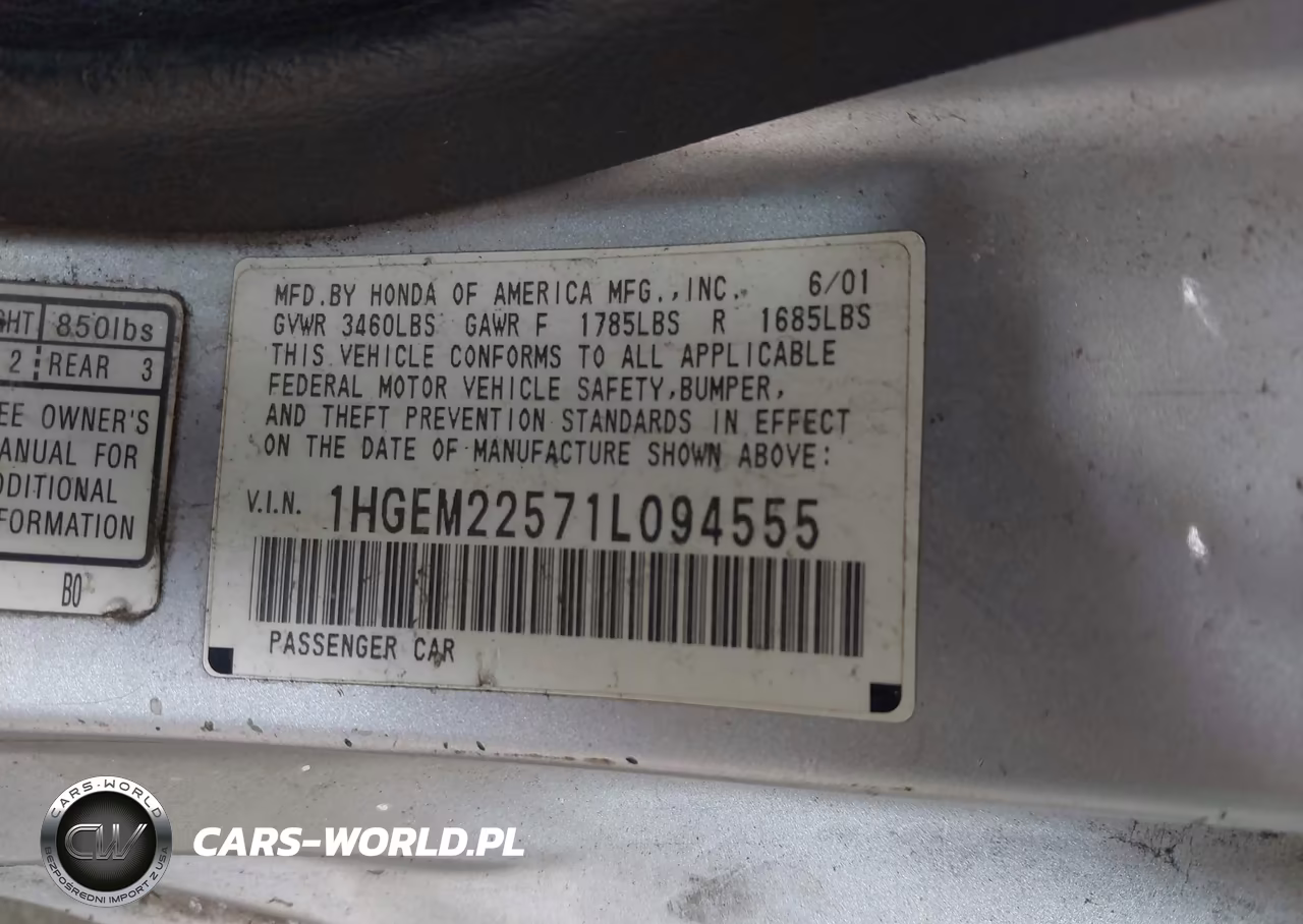 2001 Honda Civic Lx VIN:1HGEM22571L094555 - 9